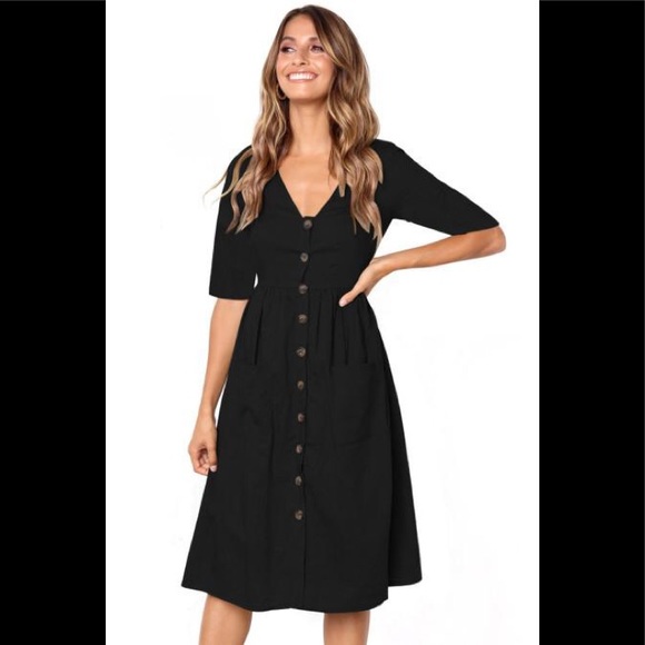 black button front midi dress